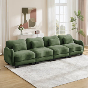 English Elm Oversize Chenille Four Seat Modular Sofa Ergonomic Curved Cloud Comfort Living Room Couch Green W714S01966