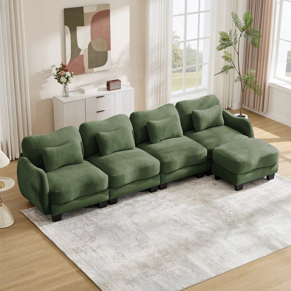 English Elm Oversize Chenille Modular Sectional Sofa with Ottoman Curved Ergonomic Living Room Couch Green W714S01967