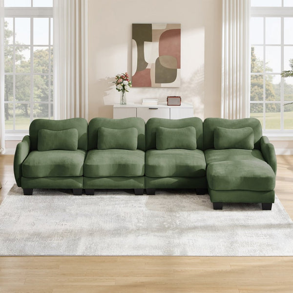 English Elm Oversize Chenille Modular Sectional Sofa with Ottoman Curved Ergonomic Living Room Couch Green W714S01967