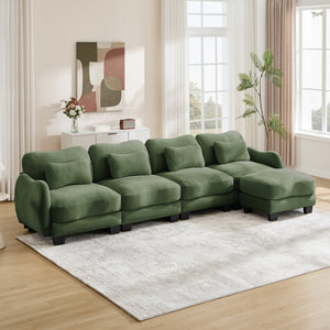 English Elm Oversize Chenille Modular Sectional Sofa with Ottoman Curved Ergonomic Living Room Couch Green W714S01967