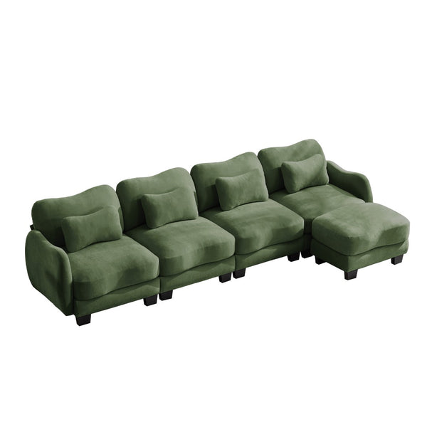 English Elm Oversize Chenille Modular Sectional Sofa with Ottoman Curved Ergonomic Living Room Couch Green W714S01967