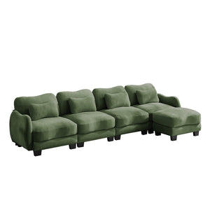 English Elm Oversize Chenille Modular Sectional Sofa with Ottoman Curved Ergonomic Living Room Couch Green W714S01967