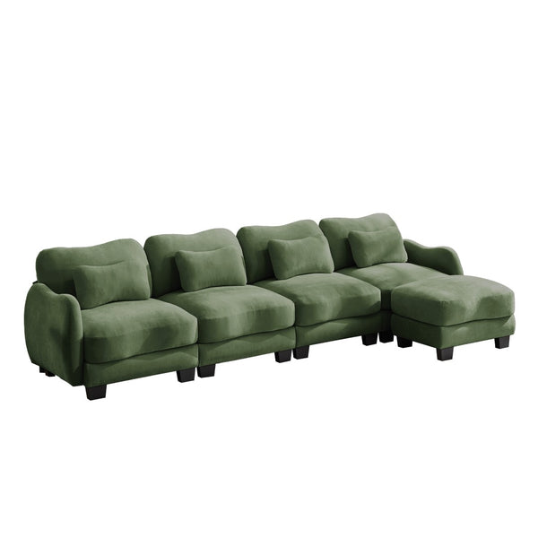 English Elm Oversize Chenille Modular Sectional Sofa with Ottoman Curved Ergonomic Living Room Couch Green W714S01967