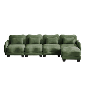 English Elm Oversize Chenille Modular Sectional Sofa with Ottoman Curved Ergonomic Living Room Couch Green W714S01967