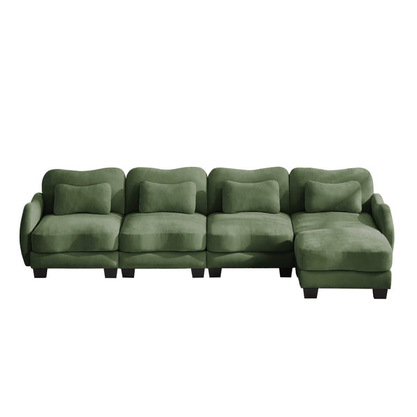 English Elm Oversize Chenille Modular Sectional Sofa with Ottoman Curved Ergonomic Living Room Couch Green W714S01967
