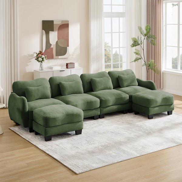 English Elm Oversized Chenille U-shaped Sectional Sofa Modular Curved 4 Seater with Ottomans Green W714S01968