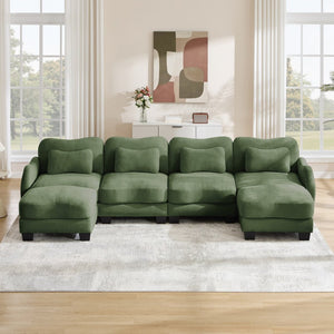 English Elm Oversized Chenille U-shaped Sectional Sofa Modular Curved 4 Seater with Ottomans Green W714S01968