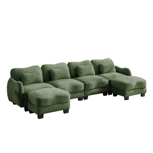 English Elm Oversized Chenille U-shaped Sectional Sofa Modular Curved 4 Seater with Ottomans Green W714S01968