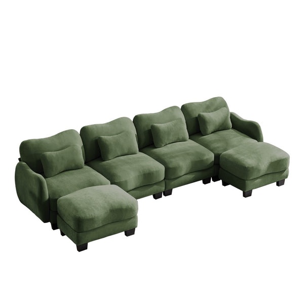 English Elm Oversized Chenille U-shaped Sectional Sofa Modular Curved 4 Seater with Ottomans Green W714S01968