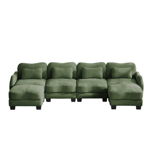 English Elm Oversized Chenille U-shaped Sectional Sofa Modular Curved 4 Seater with Ottomans Green W714S01968