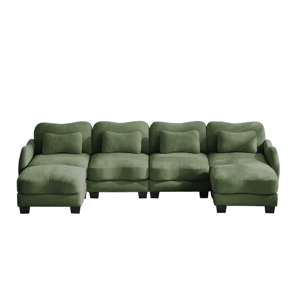 English Elm Oversized Chenille U-shaped Sectional Sofa Modular Curved 4 Seater with Ottomans Green W714S01968