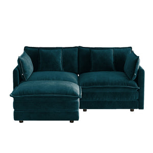 English Elm L-shaped Chenille Sectional Sofa with Ottoman Modular Seating for Compact Living Rooms Blue W714S01969