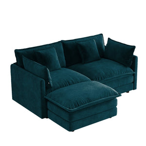 English Elm L-shaped Chenille Sectional Sofa with Ottoman Modular Seating for Compact Living Rooms Blue W714S01969