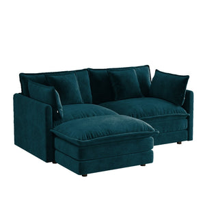 English Elm L-shaped Chenille Sectional Sofa with Ottoman Modular Seating for Compact Living Rooms Blue W714S01969