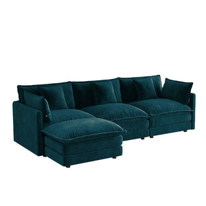 English Elm Oversize Modular Sectional Sofa with Ottoman Chenille Upholstered Living Room Lounger Blue W714S01971