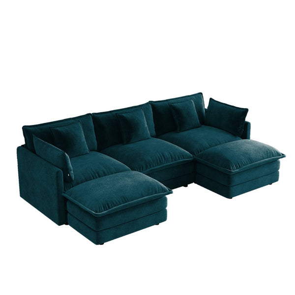 English Elm U-shaped Sectional Sofa Modular Chenille Couch with Two Reversible Ottomans Living Room Blue W714S01972