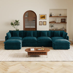English Elm Oversized U-shaped Modular Sectional Sofa in Chenille with Ottomans for Living Room Blue W714S01974