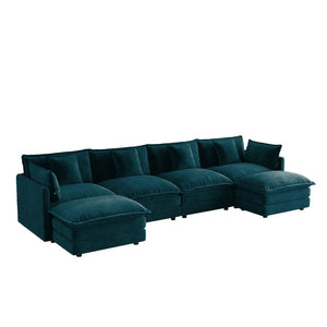 English Elm Oversized U-shaped Modular Sectional Sofa in Chenille with Ottomans for Living Room Blue W714S01974