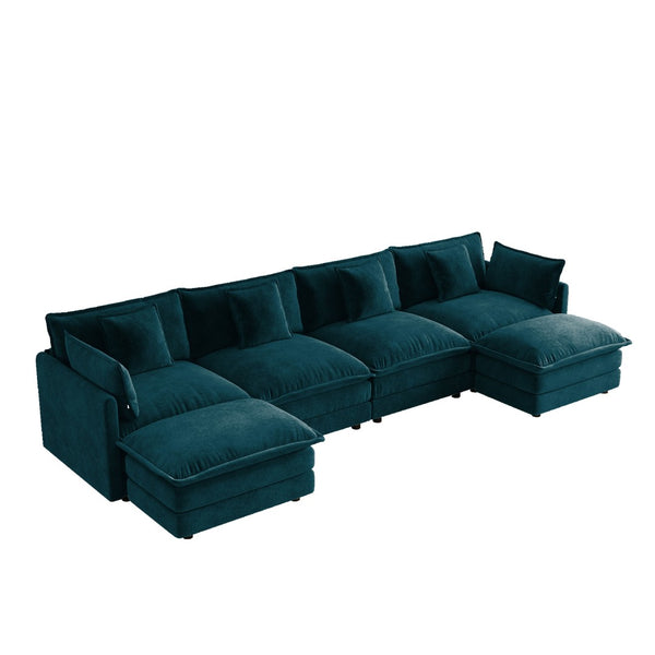 English Elm Oversized U-shaped Modular Sectional Sofa in Chenille with Ottomans for Living Room Blue W714S01974