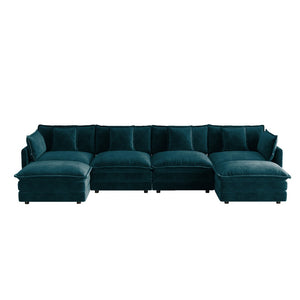 English Elm Oversized U-shaped Modular Sectional Sofa in Chenille with Ottomans for Living Room Blue W714S01974