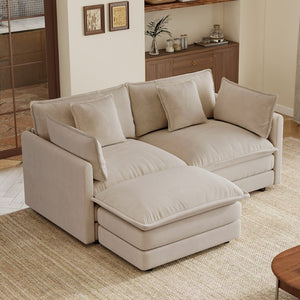English Elm L-shaped Chenille Sectional Sofa with Ottoman Modular Seating for Compact Living Rooms Light Coffee W714S01975