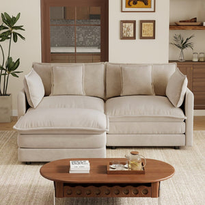 English Elm L-shaped Chenille Sectional Sofa with Ottoman Modular Seating for Compact Living Rooms Light Coffee W714S01975