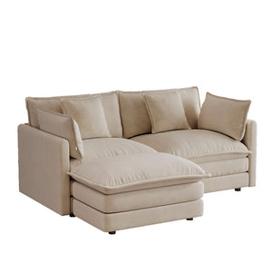 English Elm L-shaped Chenille Sectional Sofa with Ottoman Modular Seating for Compact Living Rooms Light Coffee W714S01975