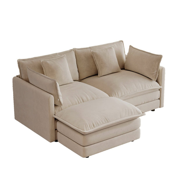 English Elm L-shaped Chenille Sectional Sofa with Ottoman Modular Seating for Compact Living Rooms Light Coffee W714S01975