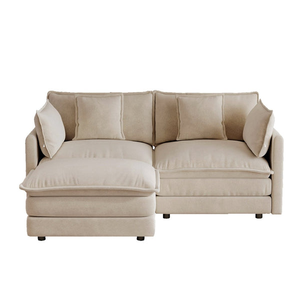 English Elm L-shaped Chenille Sectional Sofa with Ottoman Modular Seating for Compact Living Rooms Light Coffee W714S01975