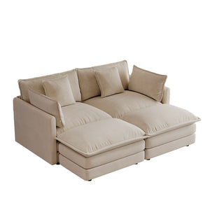 English Elm Two-seater Modular Chenille Sofa with Ottomans and Pillows for Compact Living Rooms Light Coffee W714S01976