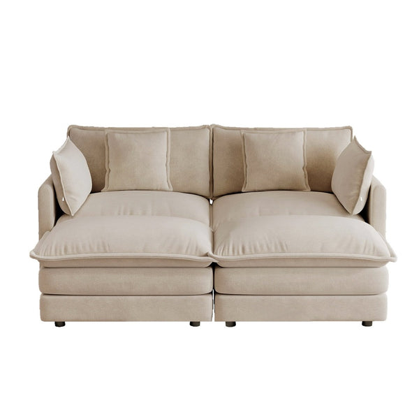 English Elm Two-seater Modular Chenille Sofa with Ottomans and Pillows for Compact Living Rooms Light Coffee W714S01976
