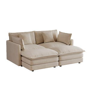 English Elm Two-seater Modular Chenille Sofa with Ottomans and Pillows for Compact Living Rooms Light Coffee W714S01976