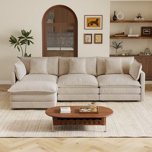 English Elm Oversize Modular Sectional Sofa with Ottoman Chenille Upholstered Living Room Lounger Light Coffee W714S01977