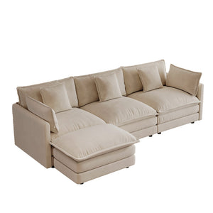 English Elm Oversize Modular Sectional Sofa with Ottoman Chenille Upholstered Living Room Lounger Light Coffee W714S01977