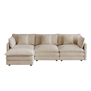 English Elm Oversize Modular Sectional Sofa with Ottoman Chenille Upholstered Living Room Lounger Light Coffee W714S01977