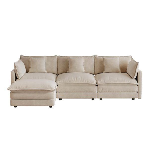 English Elm Oversize Modular Sectional Sofa with Ottoman Chenille Upholstered Living Room Lounger Light Coffee W714S01977
