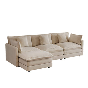 English Elm Oversize Modular Sectional Sofa with Ottoman Chenille Upholstered Living Room Lounger Light Coffee W714S01977