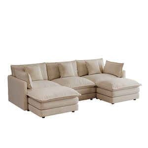English Elm U-shaped Sectional Sofa Modular Chenille Couch with Two Reversible Ottomans Living Room Light Coffee W714S01978