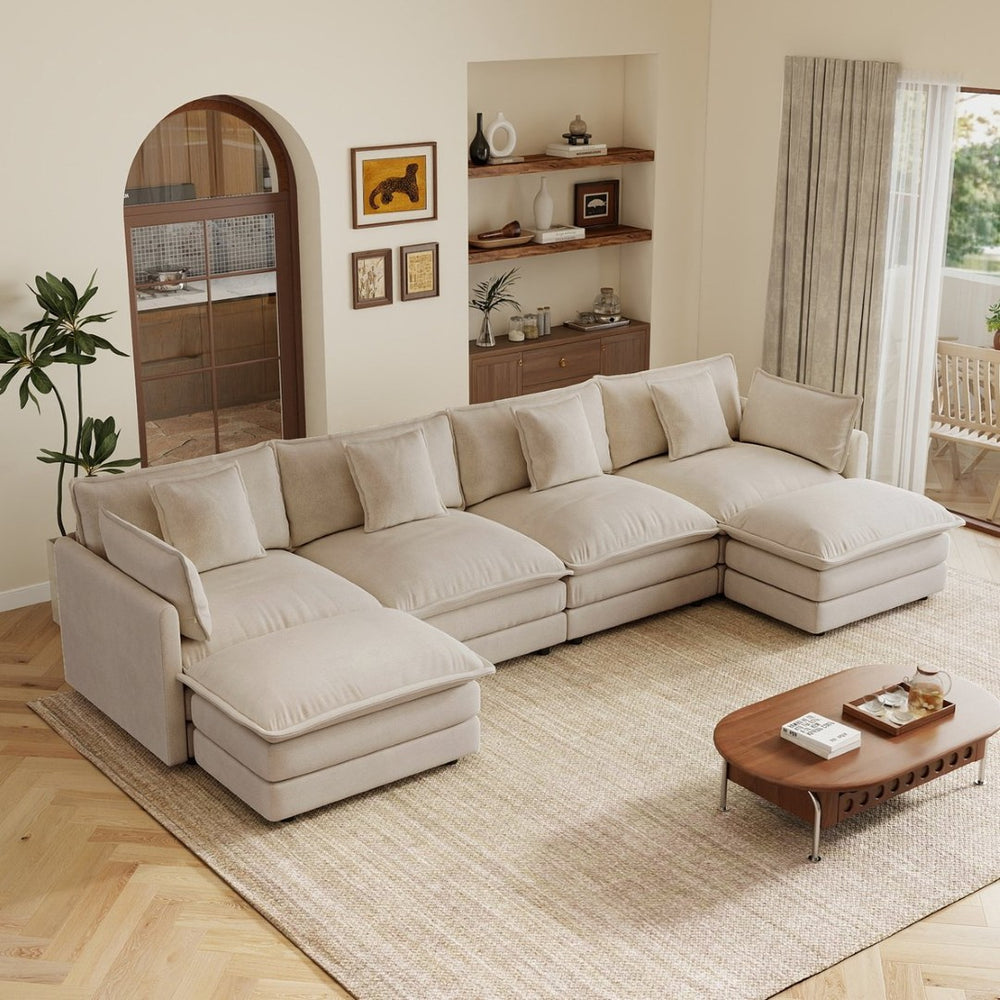 English Elm Oversized U-shaped Modular Sectional Sofa in Chenille with Ottomans for Living Room Light Coffee W714S01980