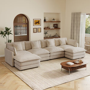 English Elm Oversized U-shaped Modular Sectional Sofa in Chenille with Ottomans for Living Room Light Coffee W714S01980