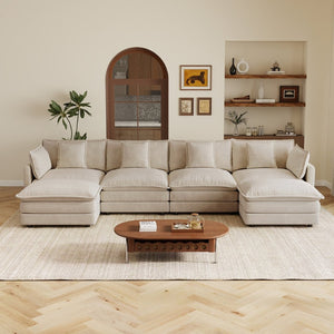 English Elm Oversized U-shaped Modular Sectional Sofa in Chenille with Ottomans for Living Room Light Coffee W714S01980