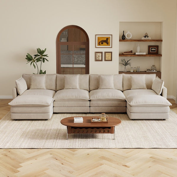 English Elm Oversized U-shaped Modular Sectional Sofa in Chenille with Ottomans for Living Room Light Coffee W714S01980