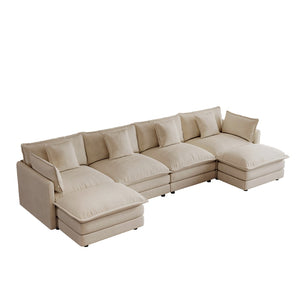 English Elm Oversized U-shaped Modular Sectional Sofa in Chenille with Ottomans for Living Room Light Coffee W714S01980