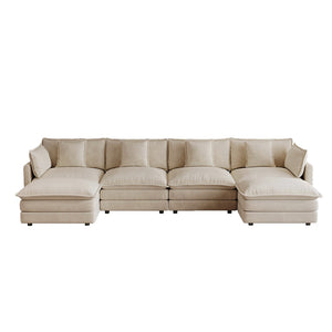 English Elm Oversized U-shaped Modular Sectional Sofa in Chenille with Ottomans for Living Room Light Coffee W714S01980