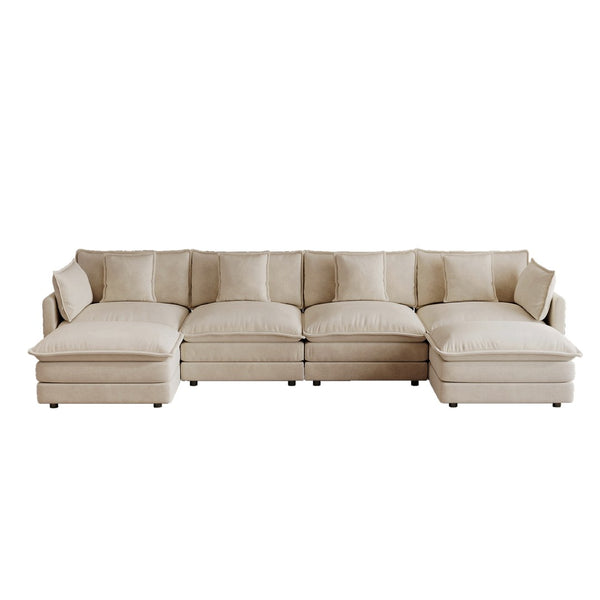English Elm Oversized U-shaped Modular Sectional Sofa in Chenille with Ottomans for Living Room Light Coffee W714S01980