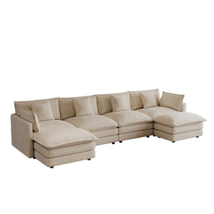 English Elm Oversized U-shaped Modular Sectional Sofa in Chenille with Ottomans for Living Room Light Coffee W714S01980