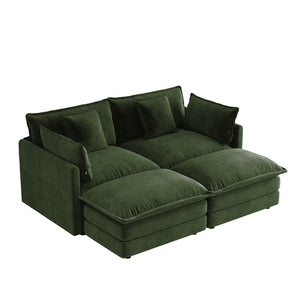 English Elm Two-seater Modular Chenille Sofa with Ottomans and Pillows for Compact Living Rooms Green W714S01982