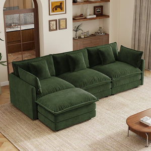 English Elm Oversize Modular Sectional Sofa with Ottoman Chenille Upholstered Living Room Lounger Green W714S01983
