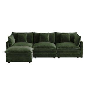 English Elm Oversize Modular Sectional Sofa with Ottoman Chenille Upholstered Living Room Lounger Green W714S01983