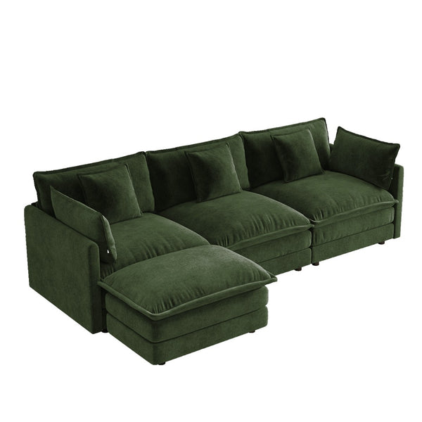 English Elm Oversize Modular Sectional Sofa with Ottoman Chenille Upholstered Living Room Lounger Green W714S01983